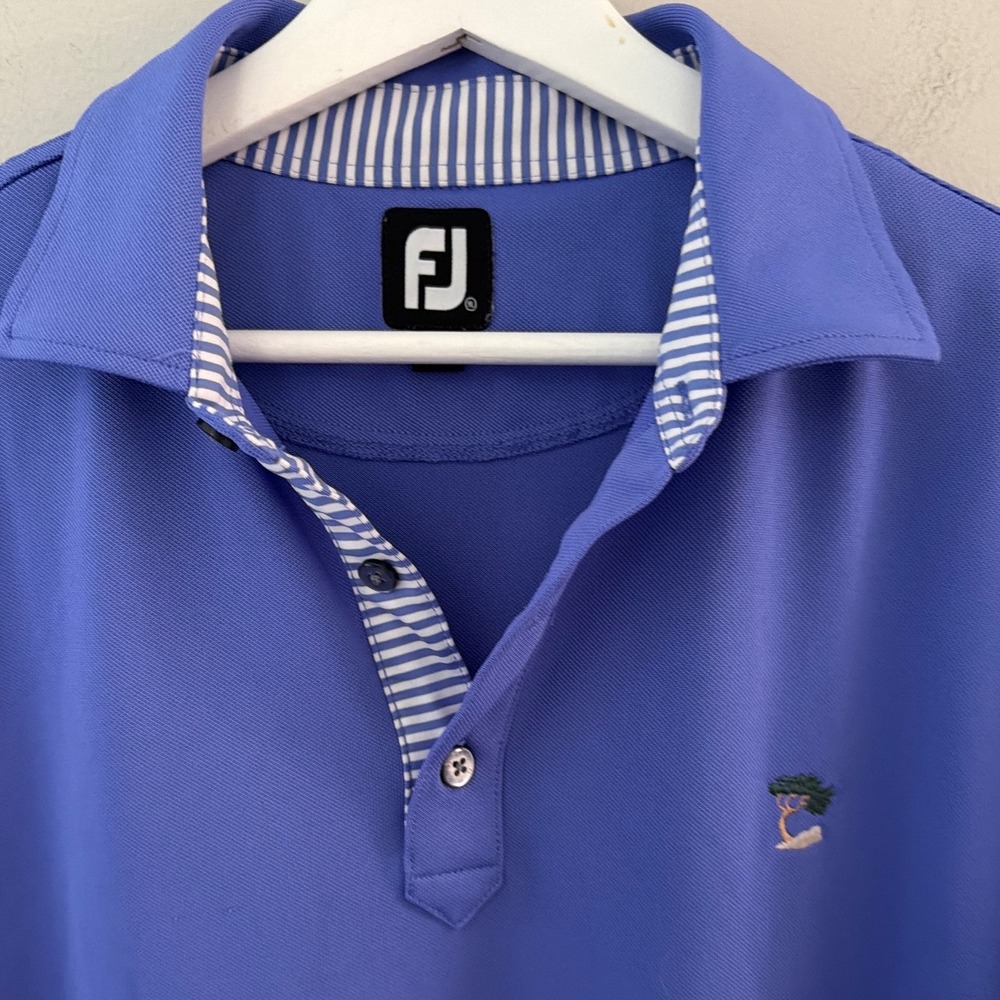 FootJoy Mens XL Blue Performance Golf Polo‎ Shirt Cypress Tree Logo Stretch FJ